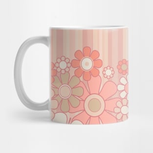 Retro Garden Flowers and Stripes Vintage Aesthetic Floral Pattern in Pastel Pink Peach Mug